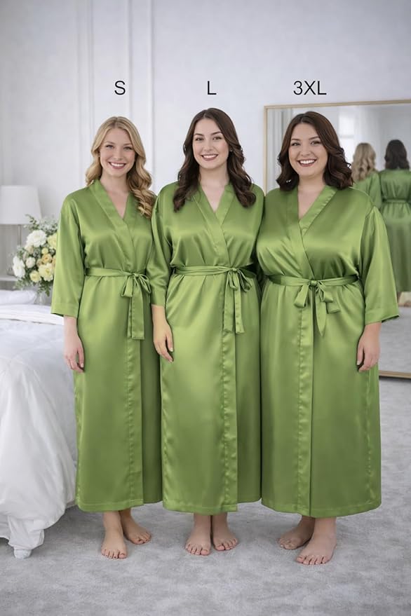 Silk Robes for Women Ankle Length Satin Kimono Robes with Belt Bridemaids Sleepwear Bachelorette Nightgown