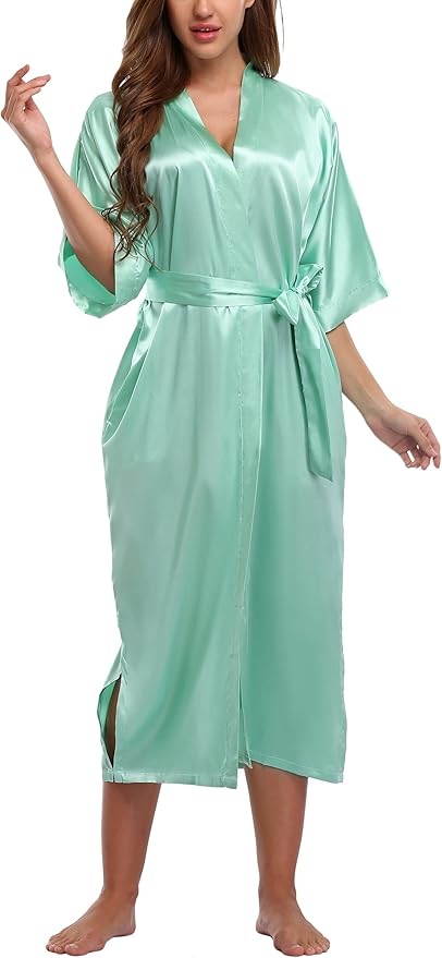 Women Kimono Long Robe Lightweight Bathrobe Soft Nightwear Comfy Nightgown
