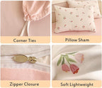 Nayoroom Pink Floral Duvet Cover Twin Size Coquette Tulip Printed on White Reversible Comforter Cover 2Pcs Kids Girls Cottagecore Bedding Set with Zipper Closure Soft Breathable Microfiber