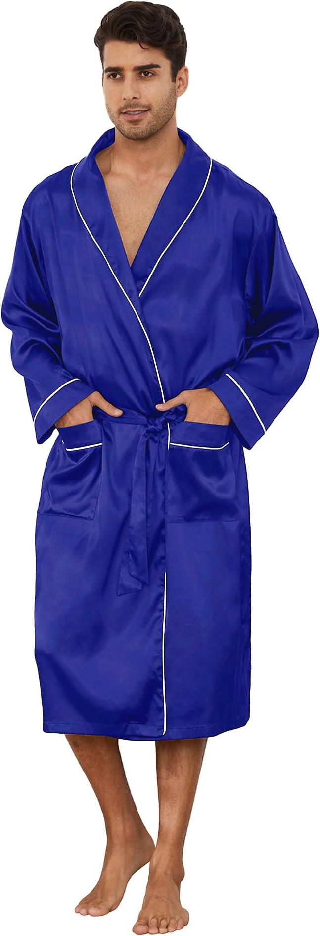 Vulcanodon Men’s Satin Robe Lightweight,Men's Luxurious Silk Kimono Bathrobe
