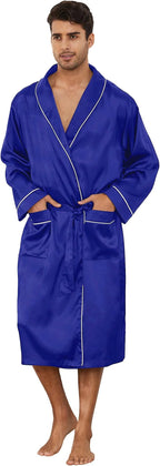 Vulcanodon Men’s Satin Robe Lightweight,Men's Luxurious Silk Kimono Bathrobe