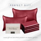Elegant Comfort 6-Pack Cooling Viscose Satin Pillowcase Set with Hidden Zipper Closure, Silky Smooth for Hair and Skin Care-Beautiful Gift Box-6-Piece Satin Pillowcase Set, Standard/Queen, Burgundy