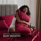 MR&HM Satin Bed Sheets, King Size Sheets Set, 6 Pcs Silky Bedding Set with 15 Inches Deep Pocket for Mattress (King, Burgundy)