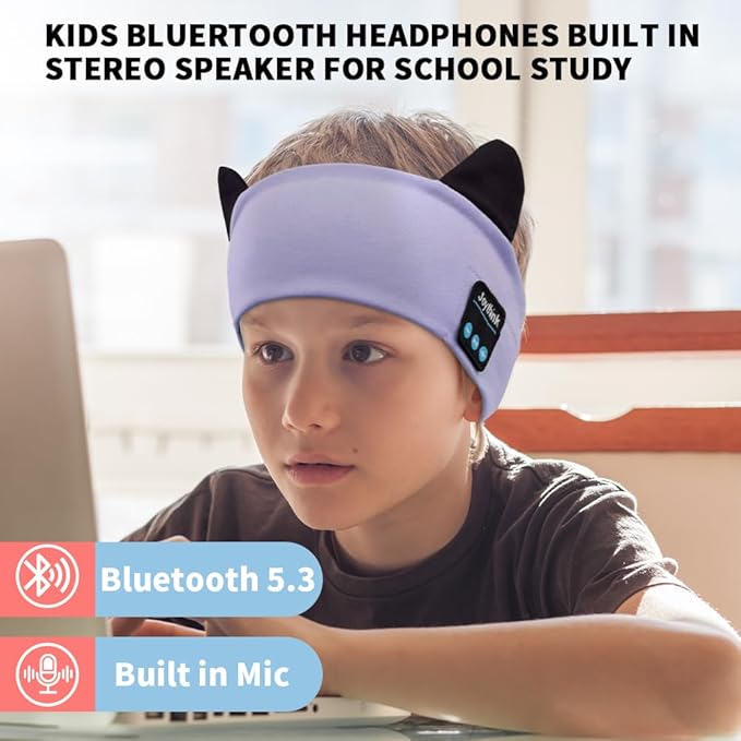 Joythink Kids Bluetooth Headband Headphones Sleep Mask Wireless Earphones Built in Thin Speaker Adjustable Sports Headset Sleep Headband for Girls Boys Toddler Children Baby Travel Study Purple