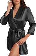 WJing Yi Jia Womens Satin Kimono Robe Silky Robes Floral Bathrobe Bride Bridesmaid Wedding Bridal Dressing Gown Loungewear