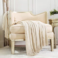 CREVENT Home Decor Rustic Couch Sofa Chair Bed Throw Blanket, Soft Warm Cozy Light Weight for Travelling, Giftable for Christmas(50''X60'' Beige/Ivory)