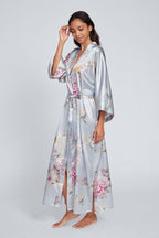 KIM+ONO Plus Size Luxury Kimono Robe for Women | Long Satin Floral Robe | Original Design | Removable Waist Tie Closure