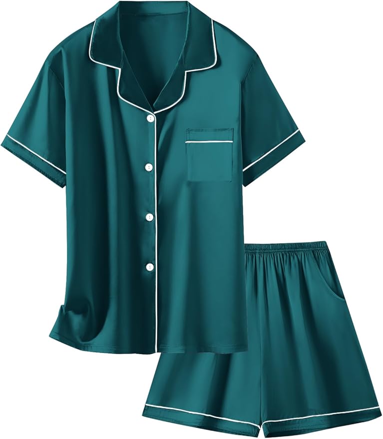 Girls & Womens Satin Pajamas Set, Silk Button-Down Sleepwear 2 Piece Nightwear, 3 Years - Women XXL
