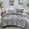 CLOTHKNOW Grey Velvet King Size Comforter Set Gray Bedding Comforter Sets Soft Flannel Comforter with 2 x Pillow Cases