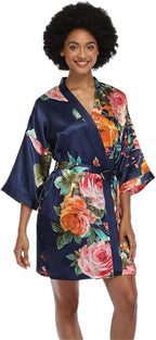 MissNina Women's Floral Satin Kimono Robes Short Silky Bridesmaid Robes Sleepwear