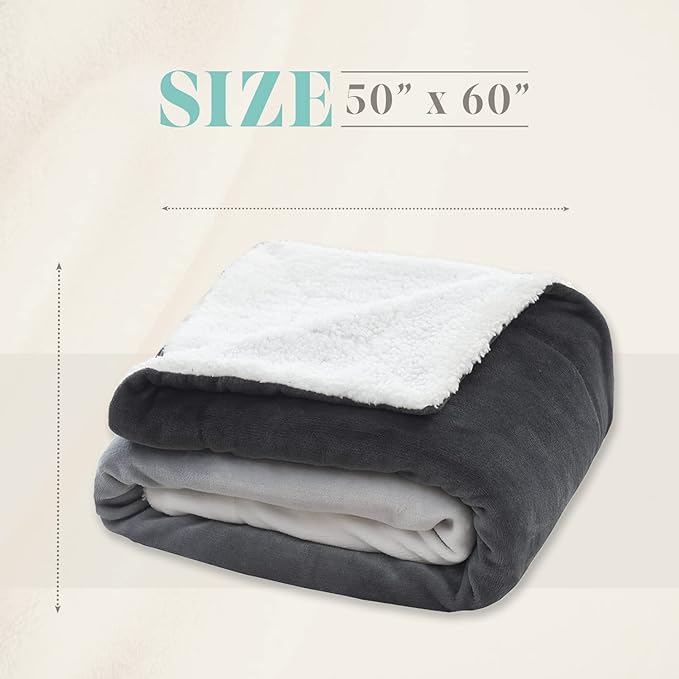 Elegant Comfort Throw Blanket, Reversible Sherpa Flannel, Ultra-Soft, Fuzzy, Cozy and Plush- All Season Lightweight Decorative Throw, 50 x 60 inches, Ombre Design Sherpa Throw, Gray