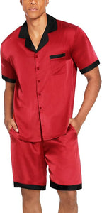 Ekouaer Men Satin Silk Pajamas Set with Pockets Sleepwear Shorts Satin Summer Loungewear 2 Piece Button Down Set S-3XL
