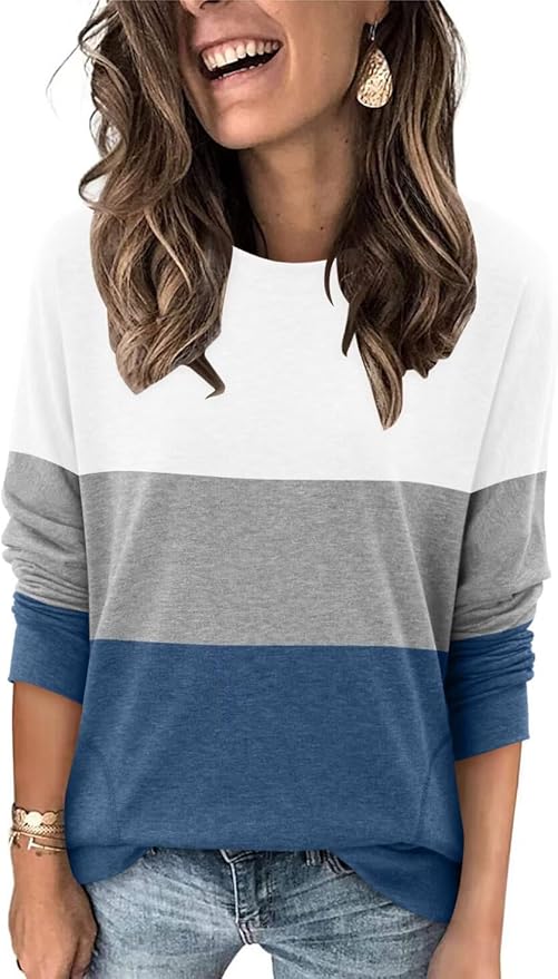 Magritta Women's Long Sleeve Leopard Color Block Tunic Comfy Crewneck T Shirt Tops Black XL