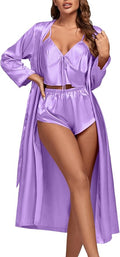 OPOIPIN Women's 3 Piece Pajama Set Sexy Cami Top and Shorts with Robe Sleepwear Loungewear Set