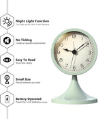 AYRELY® 3" Cute Analog Alarm Clock,Small Retro Table Clock Battery Operated,Slient Metal Desk Clock with Light for Living Room Decor,Bedroom,Bedside,Shelf（Green）