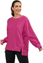Nirovien Womens Oversized Crewneck Sweatshirt Side Slit Long Sleeve Pullover Slouchy Fit Tops