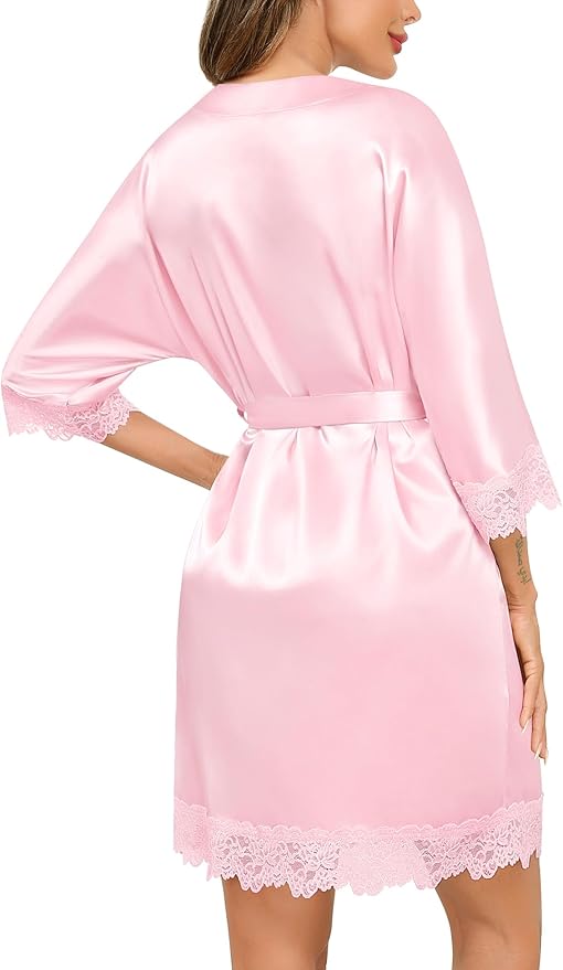 SWOMOG Women's Satin Robe Set 2 Piece Sexy Pajamas Sets Lace Cami Nightgown and Silk Robes Nightwear