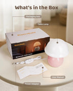 Mushroom Table Lamp for Bedroom, Cozy Bedside Lamp with Glass Shade, Stepless Dimmable Nightstand Lamp for Relaxing Bedroom Decor & Aesthetic Home (Pink)