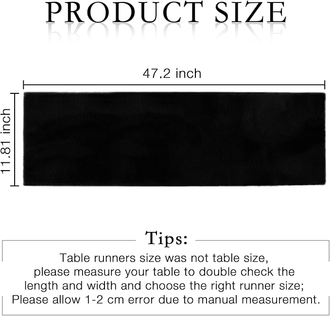 duduta Faux Fur Table Runner, Fluffy Dresser Runner Cover Coffee Table Runner Winter Holiday Decor, Black, 11.8 inch x 47.2 inch