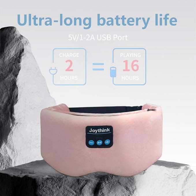 Joythink Weighted Eye Masks Bluetooth Sleep Mask Headphones Silk Wireless Bluetooth Headband for Side Sleepers Blackout for Airplane Travel Men Women Pink