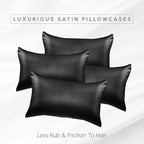 Elegant Comfort 4-Pack Cooling Viscose Satin Pillowcase Set with Hidden Zipper Closure, Silky Smooth for Best Hair and Skin Care-Beautiful Gift Box-4-Piece Satin Pillowcase Set, Standard/Queen, Black