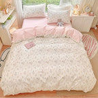 Nayoroom Floral Duvet Cover Queen Size Girls Pink White Botanical Flower Coquette Bedding Set 3 Pieces Soft Breathable Garden Cottagecore Aesthetic Comforter Cover with Pillow Shams