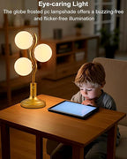 Lightdot Mid Century Globe Table Lamp Dimmable Modern 3 Lights Gold Desk Lamp 3000K Warmwhite Bedside Table Lamp for Bedroom Living Room Study Room(G9 Bulbs Included)
