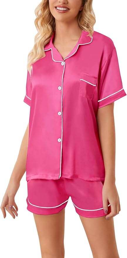 Girls & Womens Satin Pajamas Set, Silk Button-Down Sleepwear 2 Piece Nightwear, 3 Years - Women XXL