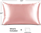 Satin Pillowcase 2 Pack - King Size (20"x40", Pink) - Silky Pillow Cases for Hair and Skin - Satin Pillow Covers with Envelope Closure - Extra Soft Premium Microfiber