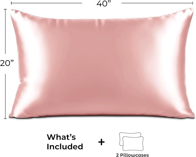 Satin Pillowcase 2 Pack - King Size (20"x40", Pink) - Silky Pillow Cases for Hair and Skin - Satin Pillow Covers with Envelope Closure - Extra Soft Premium Microfiber