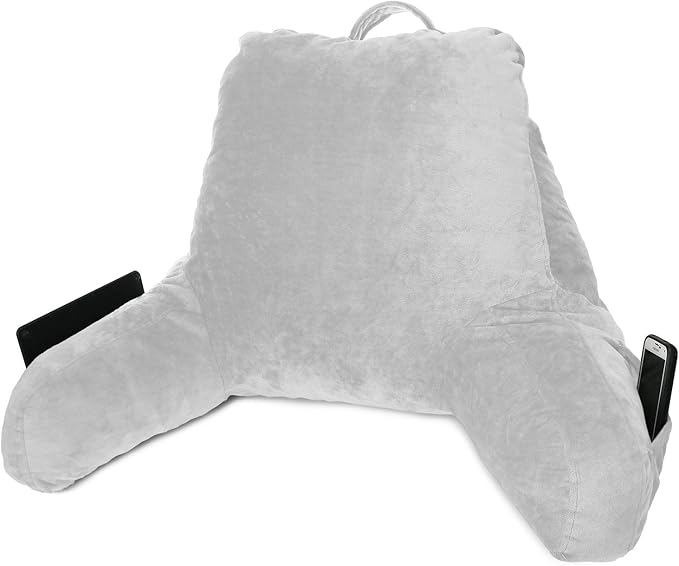 Clara Clark Reading Pillow with Shredded Memory Foam for Sitting Up in Bed and Couch, Back and Arms Adjustable Support for Adults & Teens Backrest Pillows for Reading, with Washable Cover Light Grey