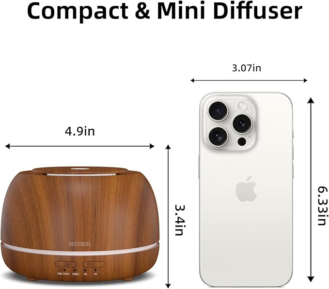 SEEDSEEL 300ML Essential Oil Diffuser with Remote Control,7 LED Colour Lights,4 Timer, Quiet,Ultrasonic Aromatherapy Diffuser for Bedroom, Living Room, Desk,Office