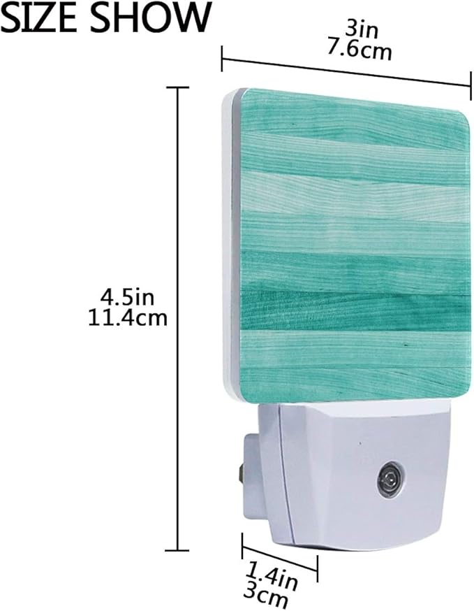 Plug in Night Light Lamp, Teal Turquoise Green Wood Dusk to Dawn Sensor LED Nightlight Smart Automatically Lights Bedroom, Bathroom, Kitchen, Hallway, Stairs, Energy