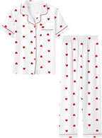 Umeyda Girls Womens Pajamas Set, Satin Silky Button Down Loungewear 2 Piece Short Sleeve Pants PJS Sets for Mommy Kids
