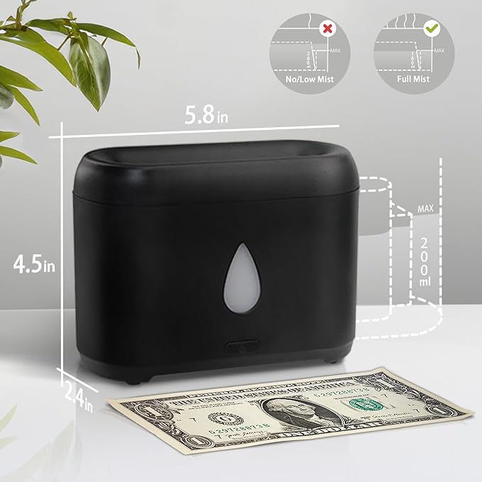 Flame Diffuser for Essential Oils, 200ml Ultrasonic Aroma Diffusers with Cool Mist, Aromatherapy Diffuser with Auto-Off Protection, Small Humidifier for Home,Office,Bedroom,Gift (Black)