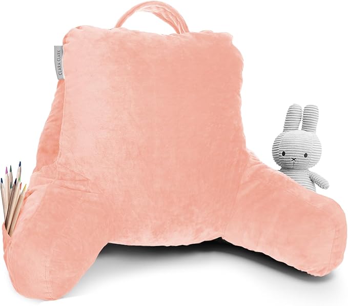 Clara Clark Reading Pillow for Kids & Teens with Shredded Memory Foam, Backrest Pillows for Reading, Watching, and Gaming, Use on The Couch, Bed, or Floor, Adjustable Support, Washable Cover Peach