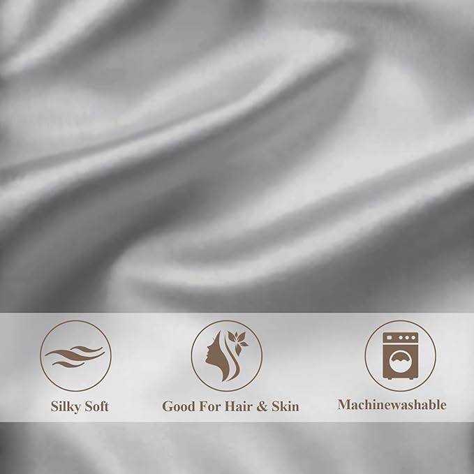Vielit Queen Satin Pillowcase for Hair 2pc,Similar to Silk Pillow Cases,Easier Care Than Silk Pillowcase,Gifts for Women Men,Grey,20x30 & Envelope Closure and 2 Satin Scrunchies