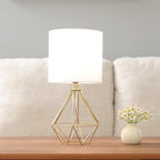 COTULIN Gold Modern Small Table Lamp for Bedroom & Living Room - Geometric Metal Base, White Fabric Shade, Ideal for Bedside & Kids' Desk, Nightstand Lamp