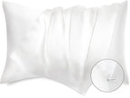 Bedsure Satin Pillowcase with Zipper, Similar to Silk Pillow Cases 2 Pack, Satin King Size Pillow Cases Set of 2, Silky & Soft Pillow Cover for Hair and Skin, Gifts for Women Men, White, 20x36 Inches