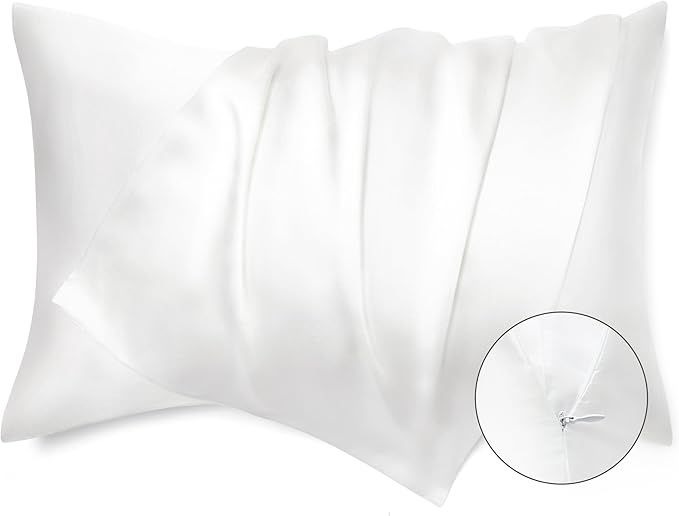 Bedsure Satin Pillowcase with Zipper, Similar to Silk Pillow Cases 2 Pack, White Satin Pillow Cases Standard Size, Silky & Soft Pillow Covers, Valentines Day Gifts for Women Men, 20x26 Inches