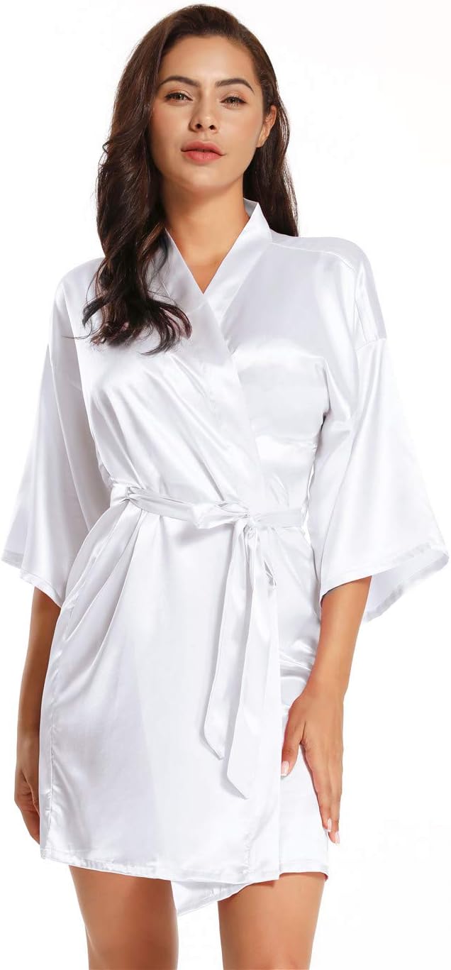 Women's Pure Short Satin Robes Bridesmaid and Bride Silky Robes Summer Sleepwear