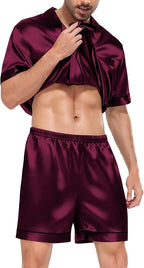 SWOMOG Satin Matching Pajamas Sets Couple Silk Button Down Nightwear Women & Men Short Sleeve Sleepwear 2 Pieces Loungewear