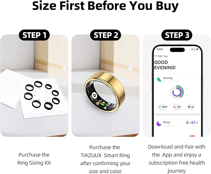 Smart Ring for Women&Men-Activity/Sleep/Heart Rate/HRV/Stress/Women's Health Tracker-IP68 Waterproof/Wearable-No Subscription Fee Required-Compatible with iPhone &Android