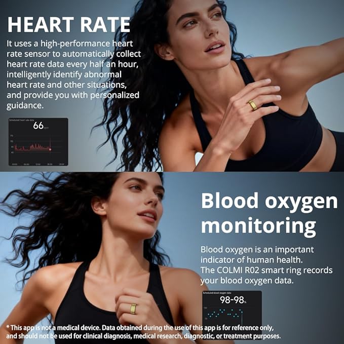 COLMI R02 smart Ring, a smart Ring for Women and Men, with a Charging case, Supports Heart Rate, Blood Oxygen, Sleep Health Monitoring, and Sports Tracking Ring, No Subscription Fee. (Gold, 10#)