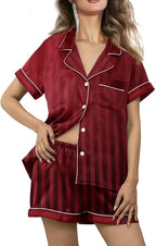WJing Yi Jia Womens Silk Satin Pajamas Loungewear Two-Piece Sleepwear Button-Down Floral Pj Set XS-4XL
