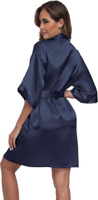 Women's Short Satin Robes Silky Bathrobe Bridesmaid Sleepwear for Wedding Party Getting Ready Solid Color