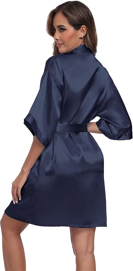 Women's Short Satin Robes Silky Bathrobe Bridesmaid Sleepwear for Wedding Party Getting Ready Solid Color