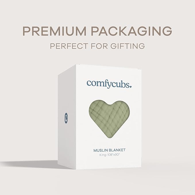 Comfy Cubs Muslin Blanket for Adults King 108" x 90" - 6 Layer Soft, Breathable & Lightweight Muslin Adult Blanket - Machine Washable & Designed in The US Bedding for All Seasons - Sage