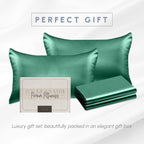 Elegant Comfort 4-Pack King Size Satin Pillowcase Set with Hidden Zipper Closure, Hunter Green
