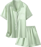 Girls & Womens Satin Pajamas Set, Silk Button-Down Sleepwear 2 Piece Nightwear, 3 Years - Women XXL